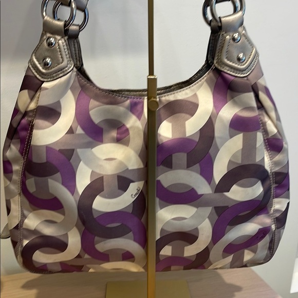 Coach Purple and Cream Madison Handbag - Picture 5 of 10